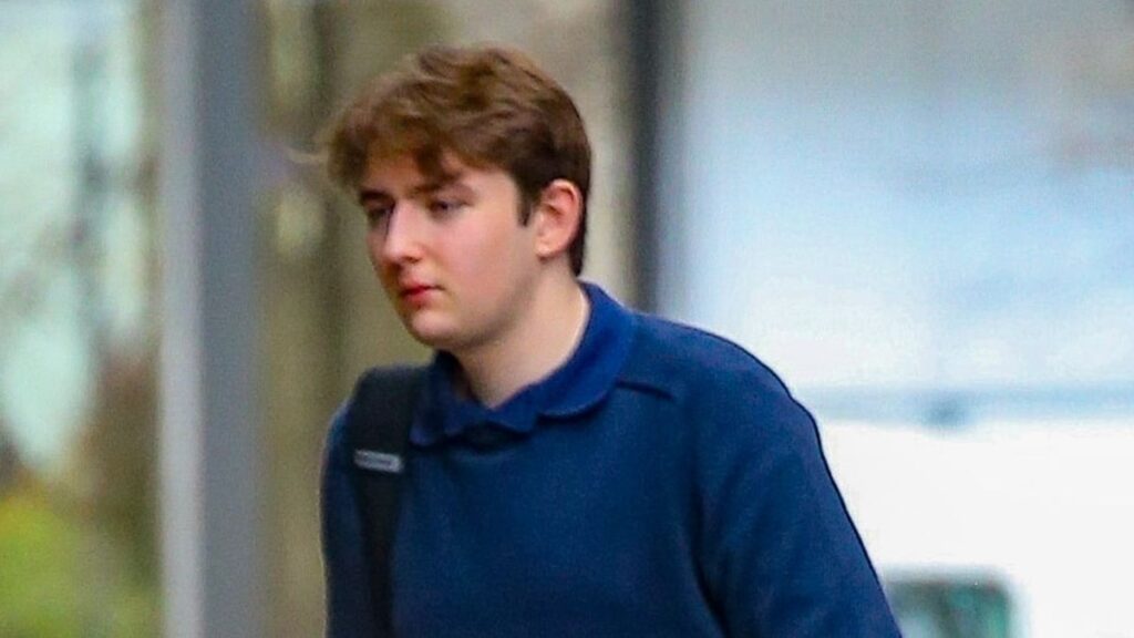 Barron Trump se combina con un suéter azul y un estilo universitario en NYU