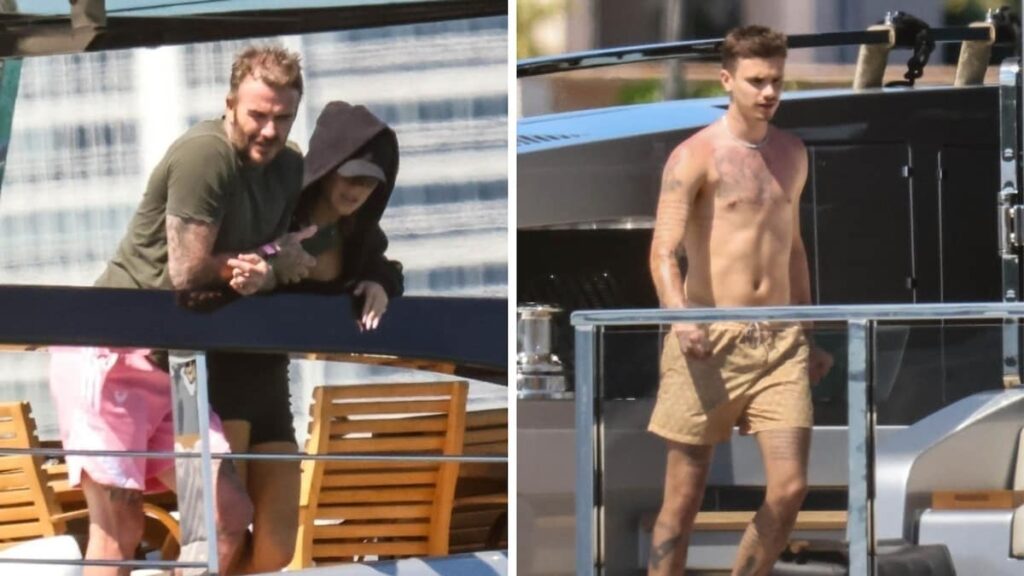 David, Victoria y Romeo Beckham absorben el sol el día familiar del yate