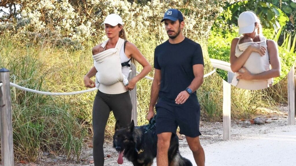 Gisele Bündchen acurruca a su bebé en Miami Walk con Joaquim Valente
