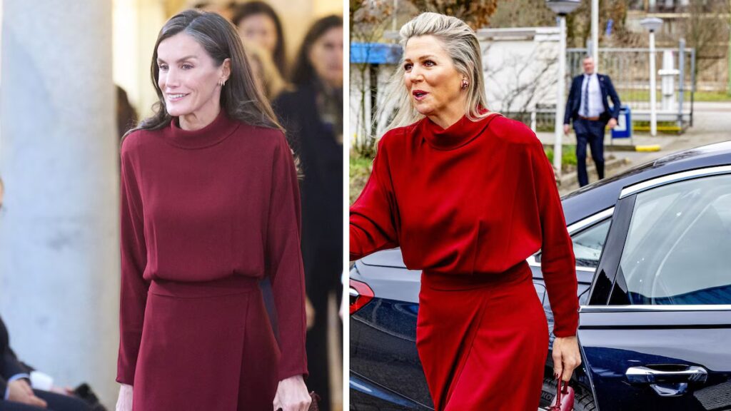 La reina Letizia y la reina Máxima se gemelas con el mismo elegante vestido rojo cereza