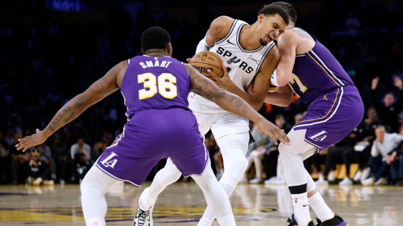 Wembanyama limitado por la defensa de Lakers en derrota de Spurs