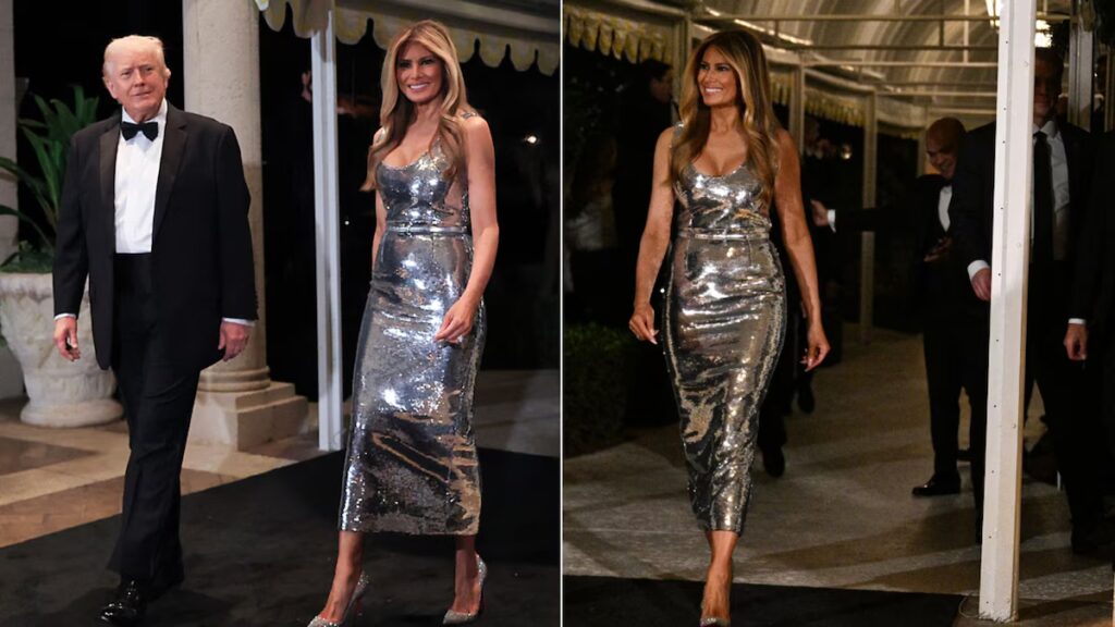 El vestido plateado de Melania Trump se roba la víspera de Año Nuevo en Mar-a-Lago