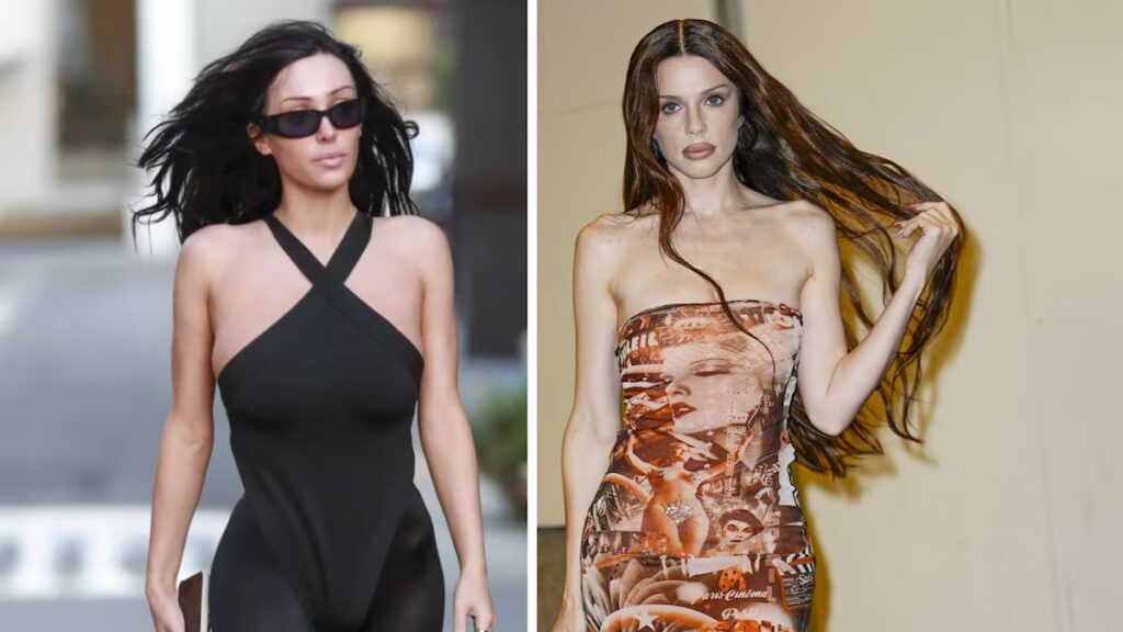 Julia Fox y Bianca Censori lucen looks de lencería casi idénticos con medias transparentes y tacones altísimos.