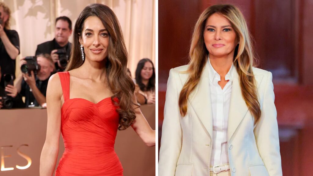 Melania Trump se une a Amal Clooney en la tendencia de resurgimiento de los flecos al volver a usar un vestido blanco con flecos escalonados combinado con Louboutins blancos
