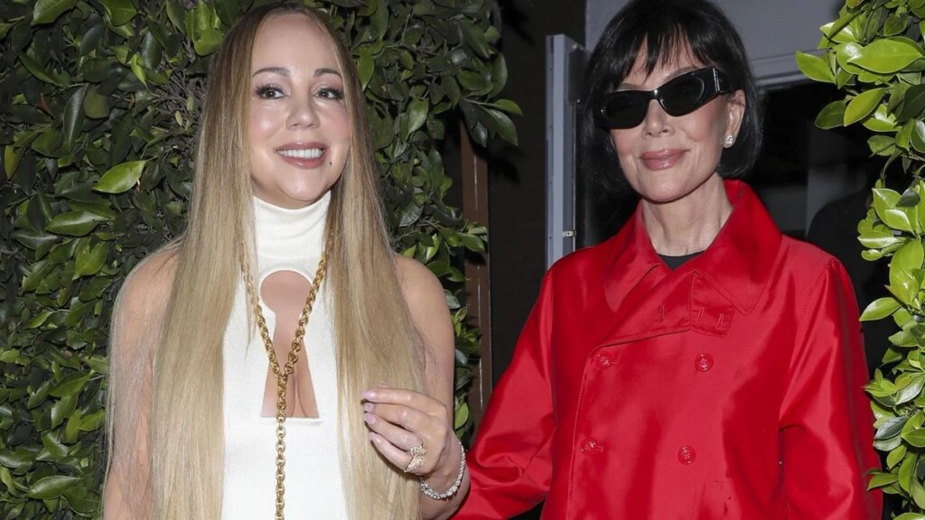 Mariah Carey sorprende con un vestido elegante con un espectacular corte en forma de cerradura mientras Kris Jenner luce un look rojo vibrante en una noche de chicas