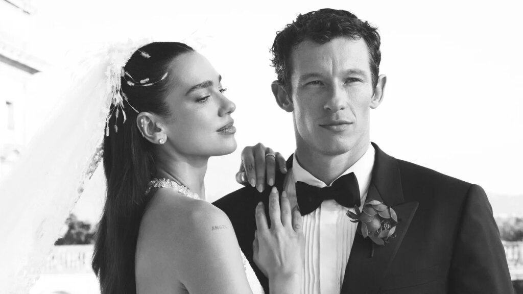 Dua Lipa comparte un vistazo de su vestido de novia personalizado de Chanel en fotografías de ensueño con su esposo Callum Turner